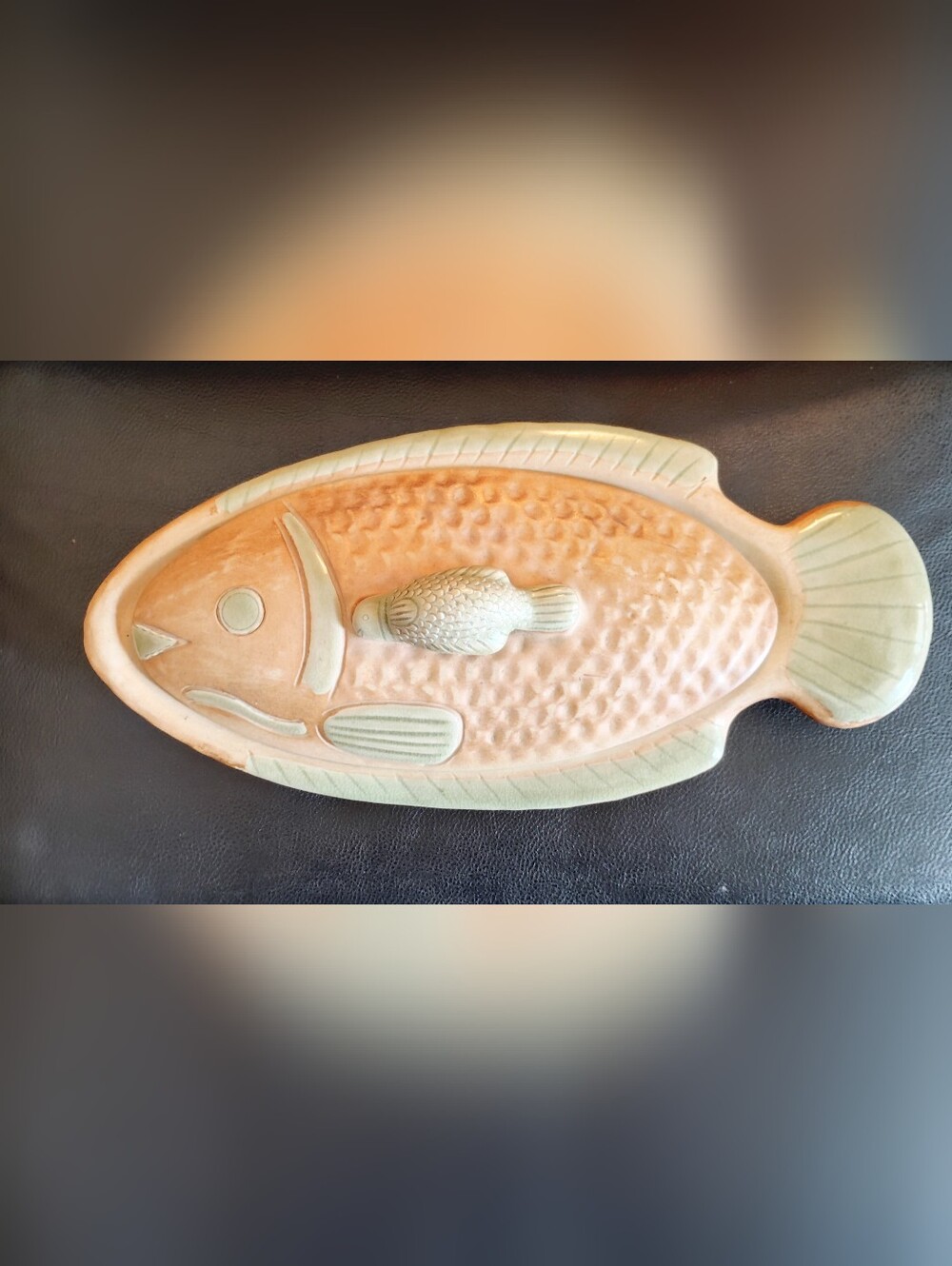Pastel Peach Ceramic Fish Serving Platter - Decorative Fish Design